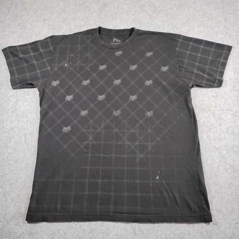 Fox Racing Mens XL T-Shirt Black Geometric Grid Logo Single Tee Made in USA Y2K